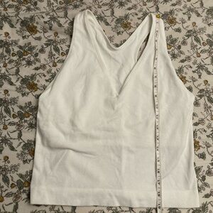 White Ribbed Bodycon Stretch Crop V-Neck Sport Tank Top with built-in Sport Bra